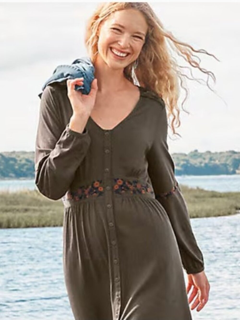 Garnet Hill embroidered button-front midi-dress